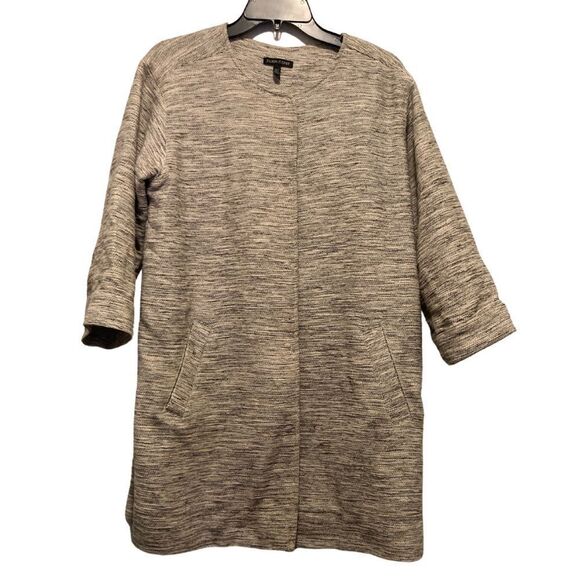 Eileen Fisher Ecru Tweed Round Neck Long Jacket - Picture 5 of 6